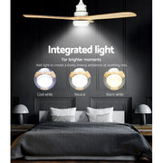 Devanti 52'' Ceiling Fan DC Motor LED Light Remote - Light Wood CF-B-52-331C-DW