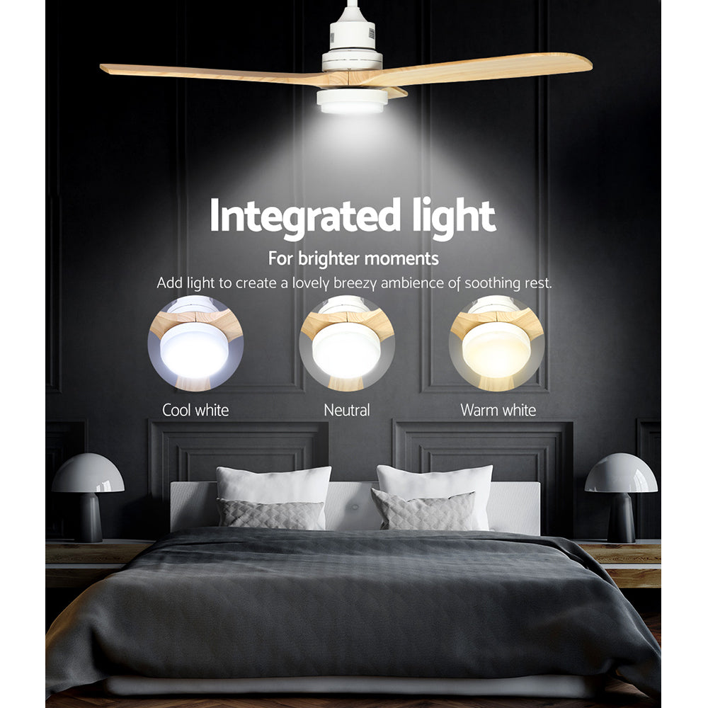 Devanti 52'' Ceiling Fan DC Motor LED Light Remote - Light Wood CF-B-52-331C-DW