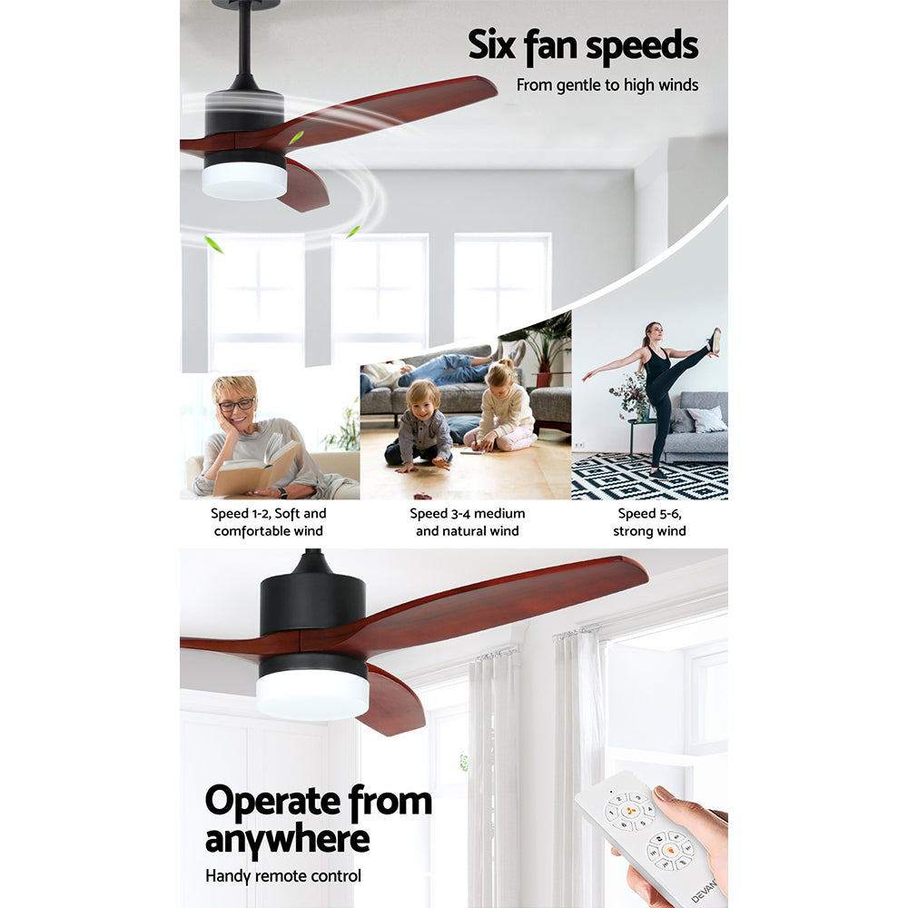 Devanti 52'' Ceiling Fan DC Motor 3 Blades w/Light - Dark Wood CF-B-52-C142-DW