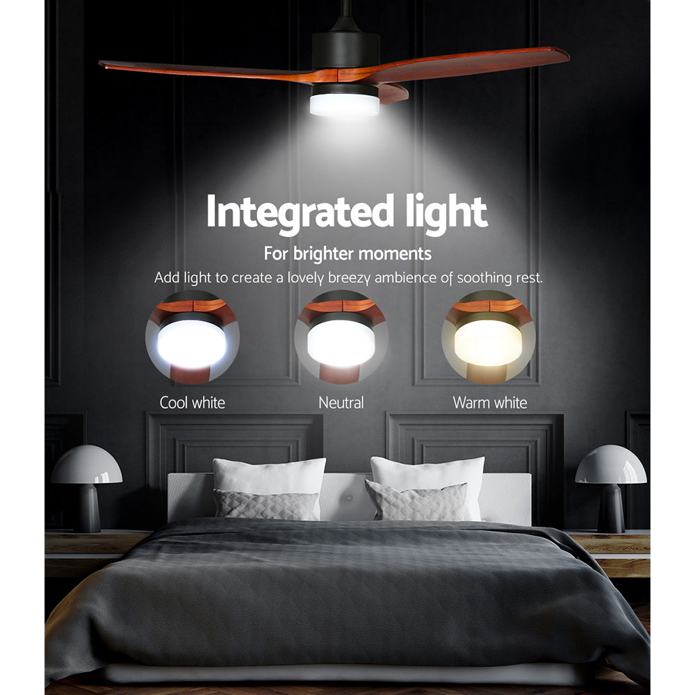 Devanti 52'' Ceiling Fan DC Motor 3 Blades w/Light - Dark Wood CF-B-52-C142-DW