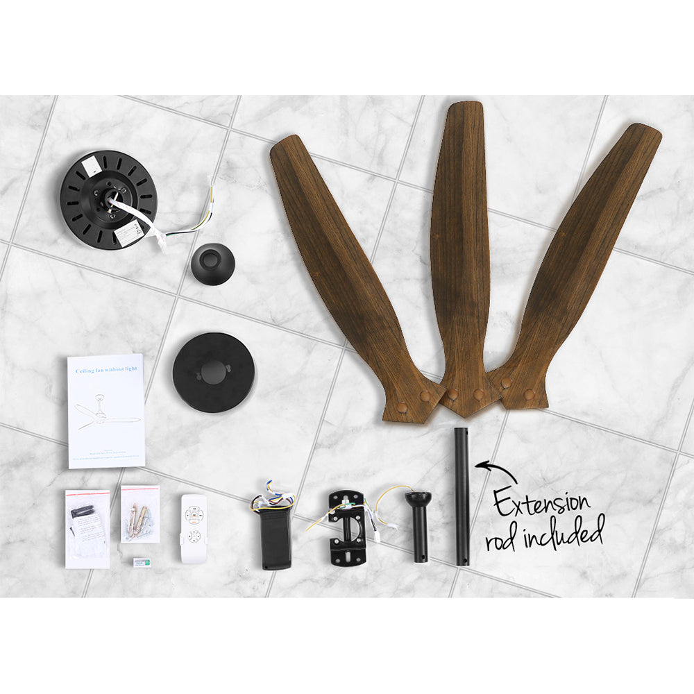 Devanti 52'' Ceiling Fan AC Motor 3 Blades w/Remote - Dark Wood CF-B-52-NL-142-DW