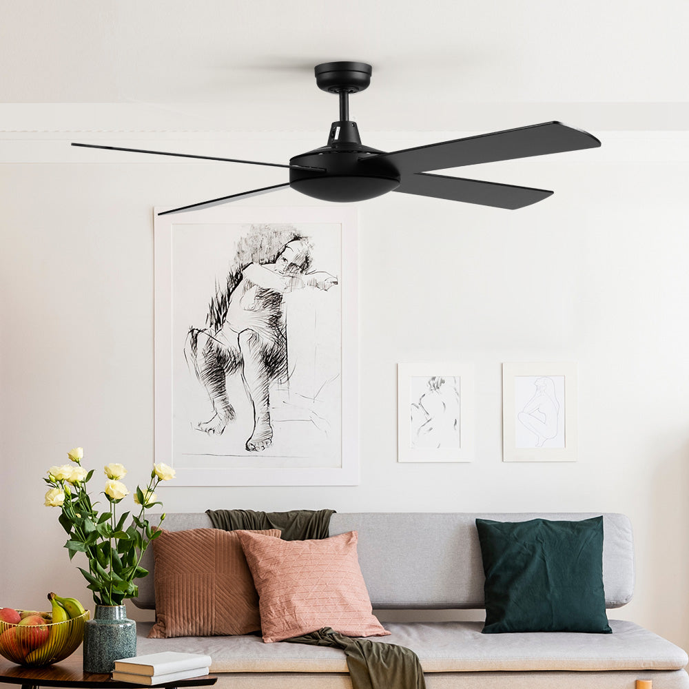 Devanti 52'' Ceiling Fan DC Motor 4 Blades w/Remote - Black CF-B-52NL-BK