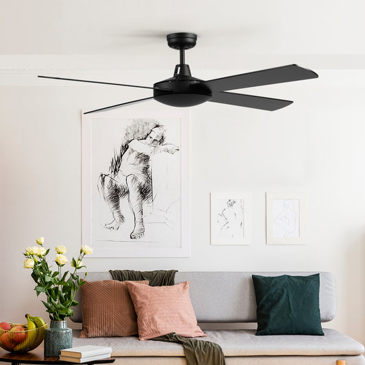 Devanti 52'' Ceiling Fan DC Motor 4 Blades w/Remote - Black CF-B-52NL-BK