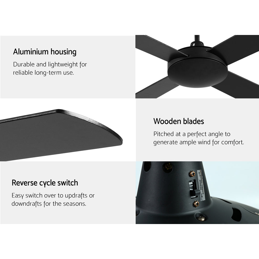 Devanti 52'' Ceiling Fan DC Motor 4 Blades w/Remote - Black CF-B-52NL-BK
