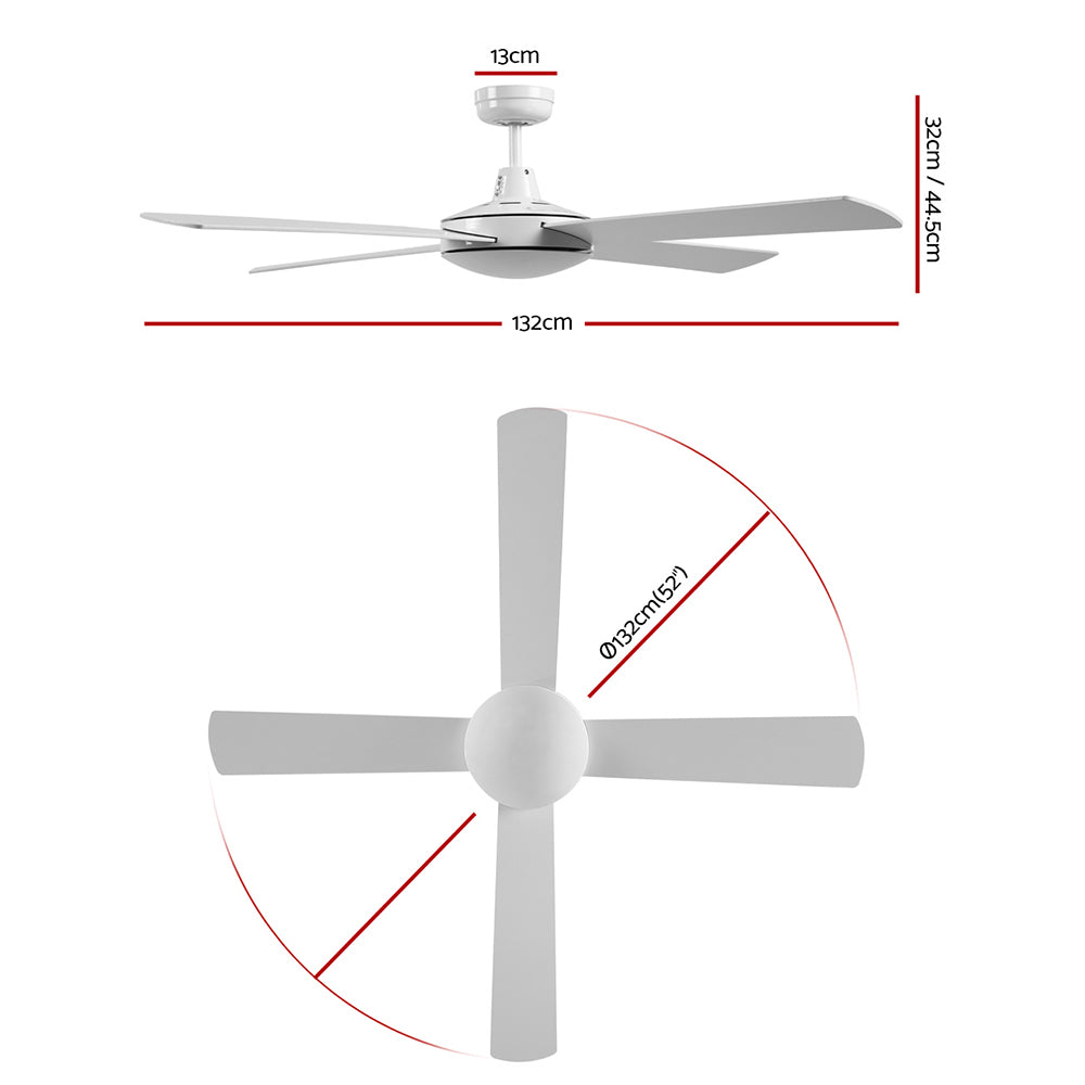 Devanti 52'' Ceiling Fan DC Motor 4 Blades w/Remote - White CF-B-52NL-WH