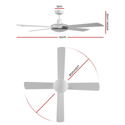 Devanti 52'' Ceiling Fan DC Motor 4 Blades w/Remote - White CF-B-52NL-WH