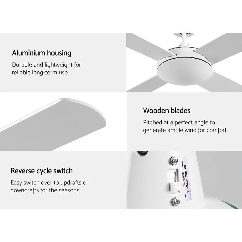 Devanti 52'' Ceiling Fan DC Motor 4 Blades w/Remote - White CF-B-52NL-WH