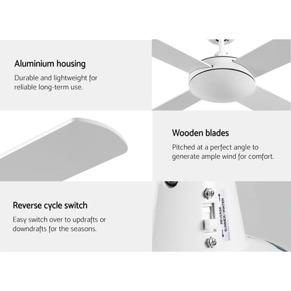 Devanti 52'' Ceiling Fan DC Motor 4 Blades w/Remote - White CF-B-52NL-WH