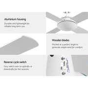 Devanti 52'' Ceiling Fan DC Motor 4 Blades w/Remote - White