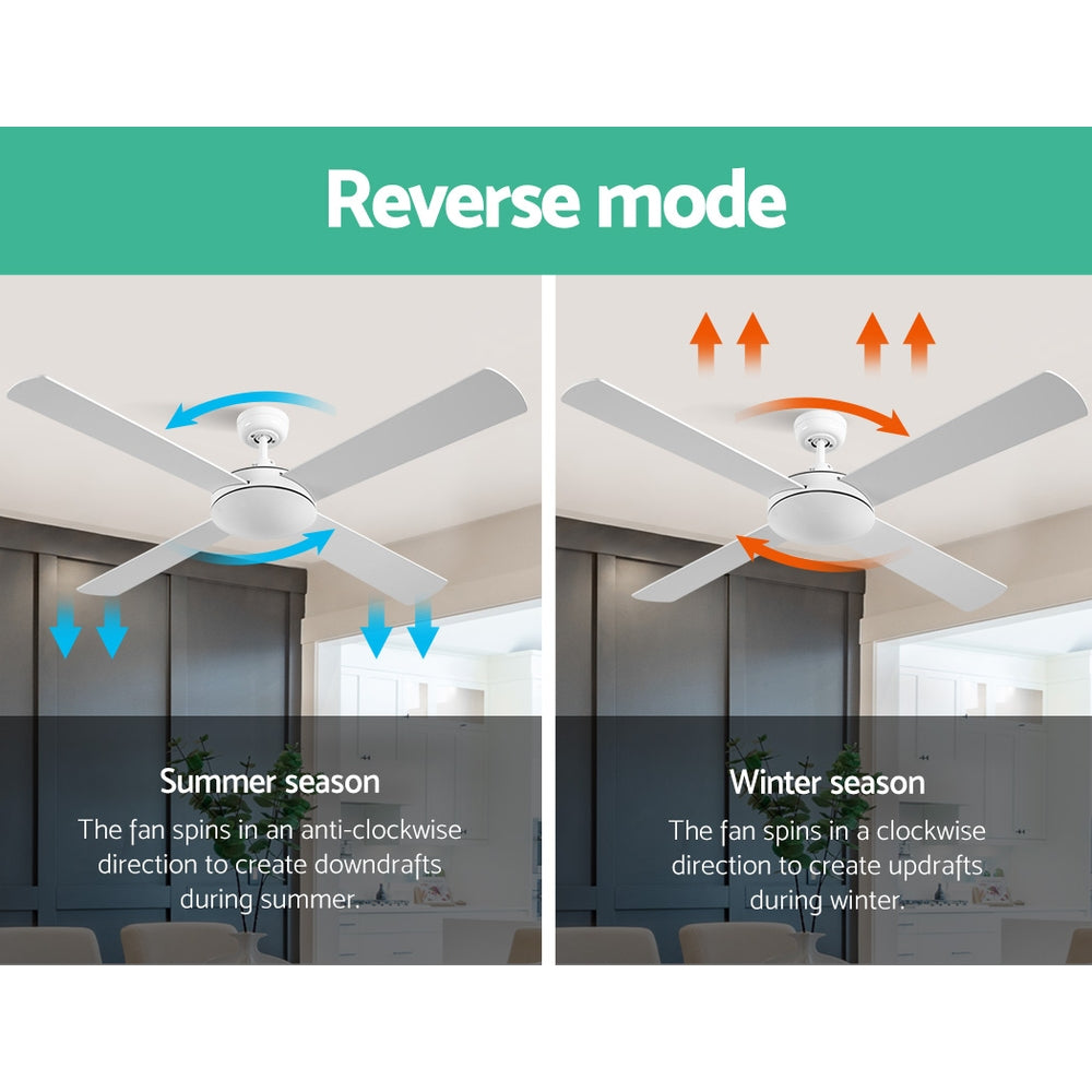 Devanti 52'' Ceiling Fan DC Motor 4 Blades w/Remote - White CF-B-52NL-WH