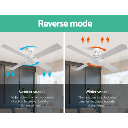Devanti 52'' Ceiling Fan DC Motor 4 Blades w/Remote - White CF-B-52NL-WH