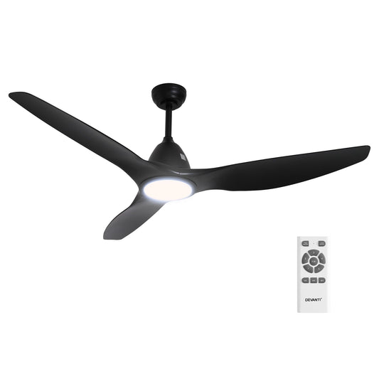 Devanti 64 Inch Ceiling Fan DC Motor w/Light w/Remote - Black CF-B-64-334-BK
