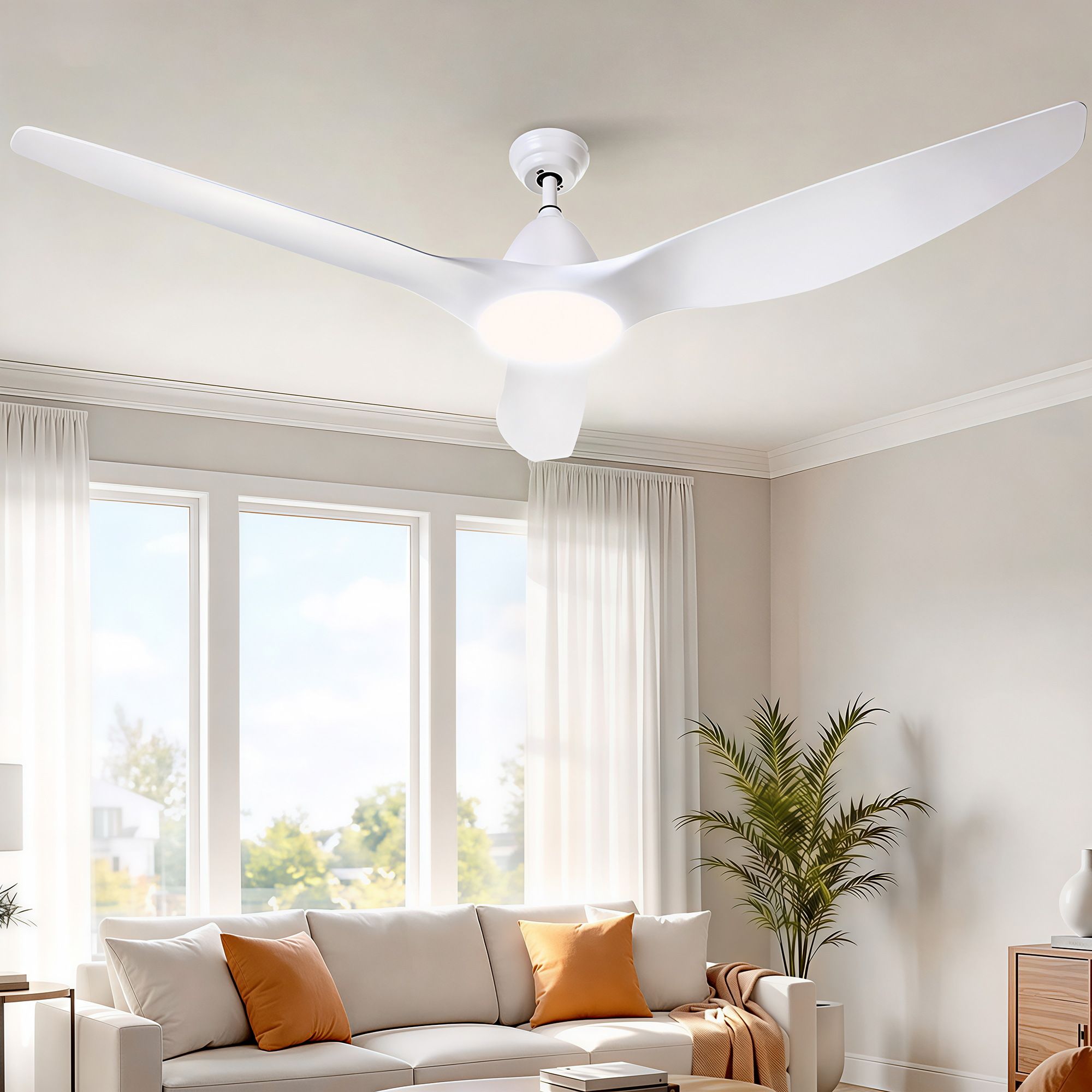 Devanti 64'' Ceiling Fan DC Motor w/Light w/Remote - White CF-B-64-334-WH