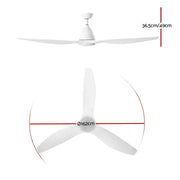 Devanti 64'' Ceiling Fan DC Motor w/Light w/Remote - White CF-B-64-334-WH