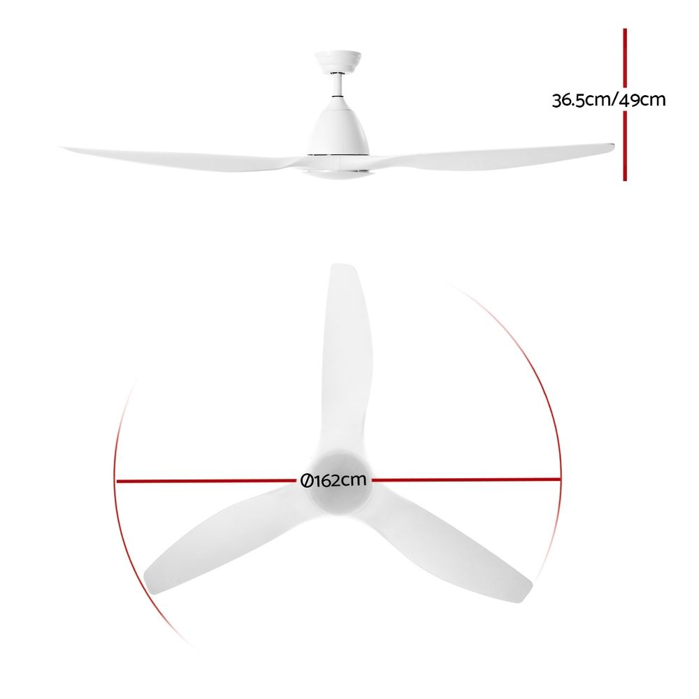 Devanti 64'' Ceiling Fan DC Motor w/Light w/Remote - White CF-B-64-334-WH