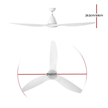 Devanti 64'' Ceiling Fan DC Motor w/Light w/Remote - White CF-B-64-334-WH