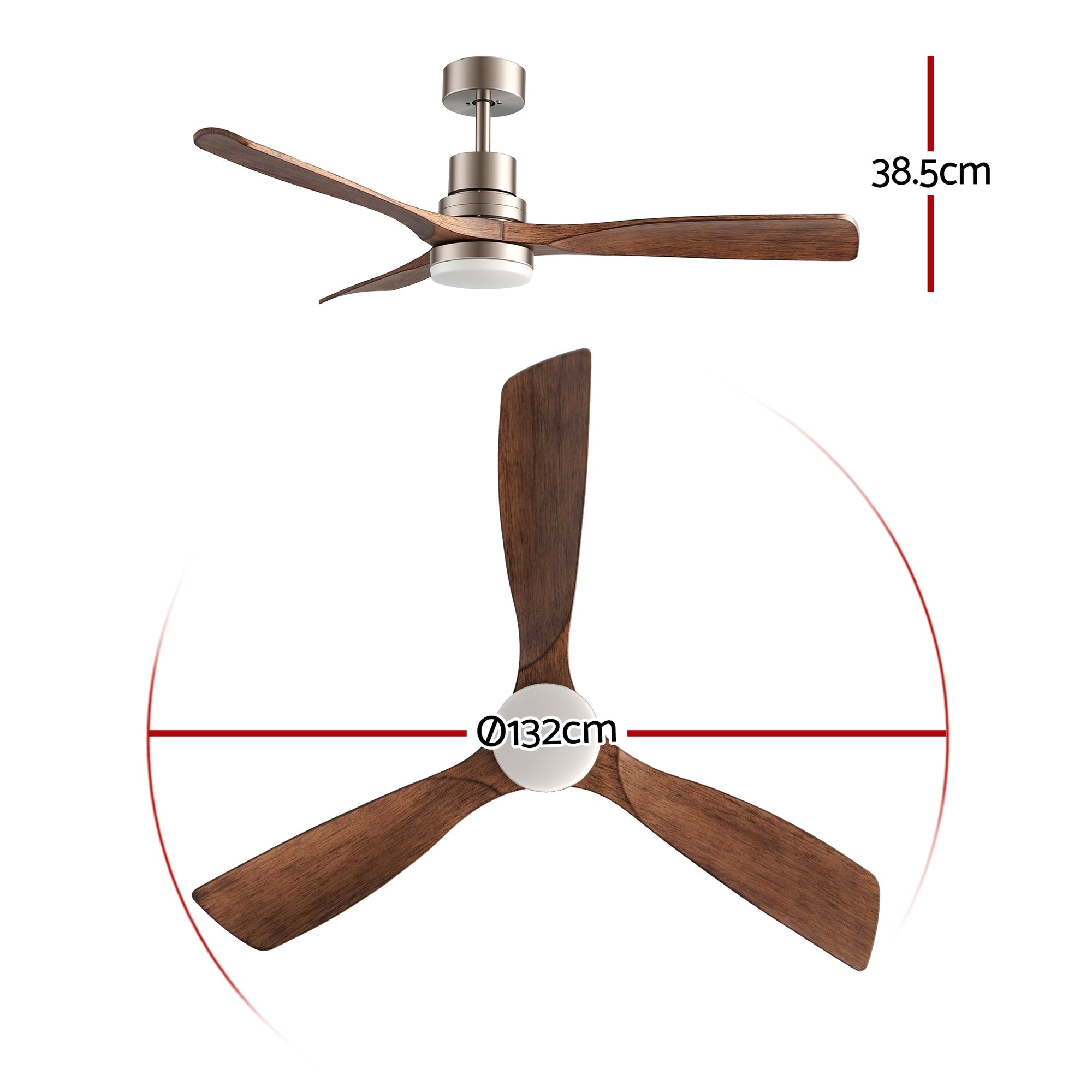 Devanti 52" Ceiling Fan with Light Remote Control DC Motor Smart App Timber Blades Brown CF-C-52-07L-APP-BRW
