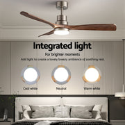 Devanti 52" Ceiling Fan with Light Remote Control DC Motor Smart App Timber Blades Brown CF-C-52-07L-APP-BRW