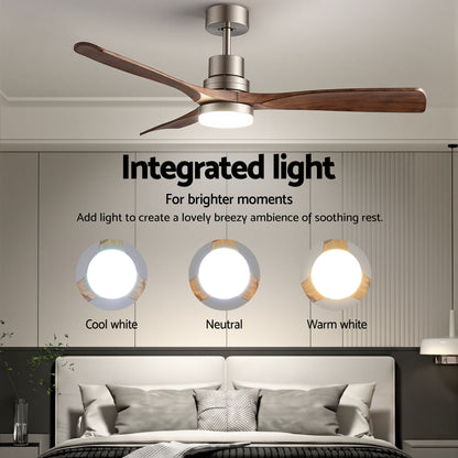 Devanti 52" Ceiling Fan with Light Remote Control DC Motor Smart App Timber Blades Brown CF-C-52-07L-APP-BRW