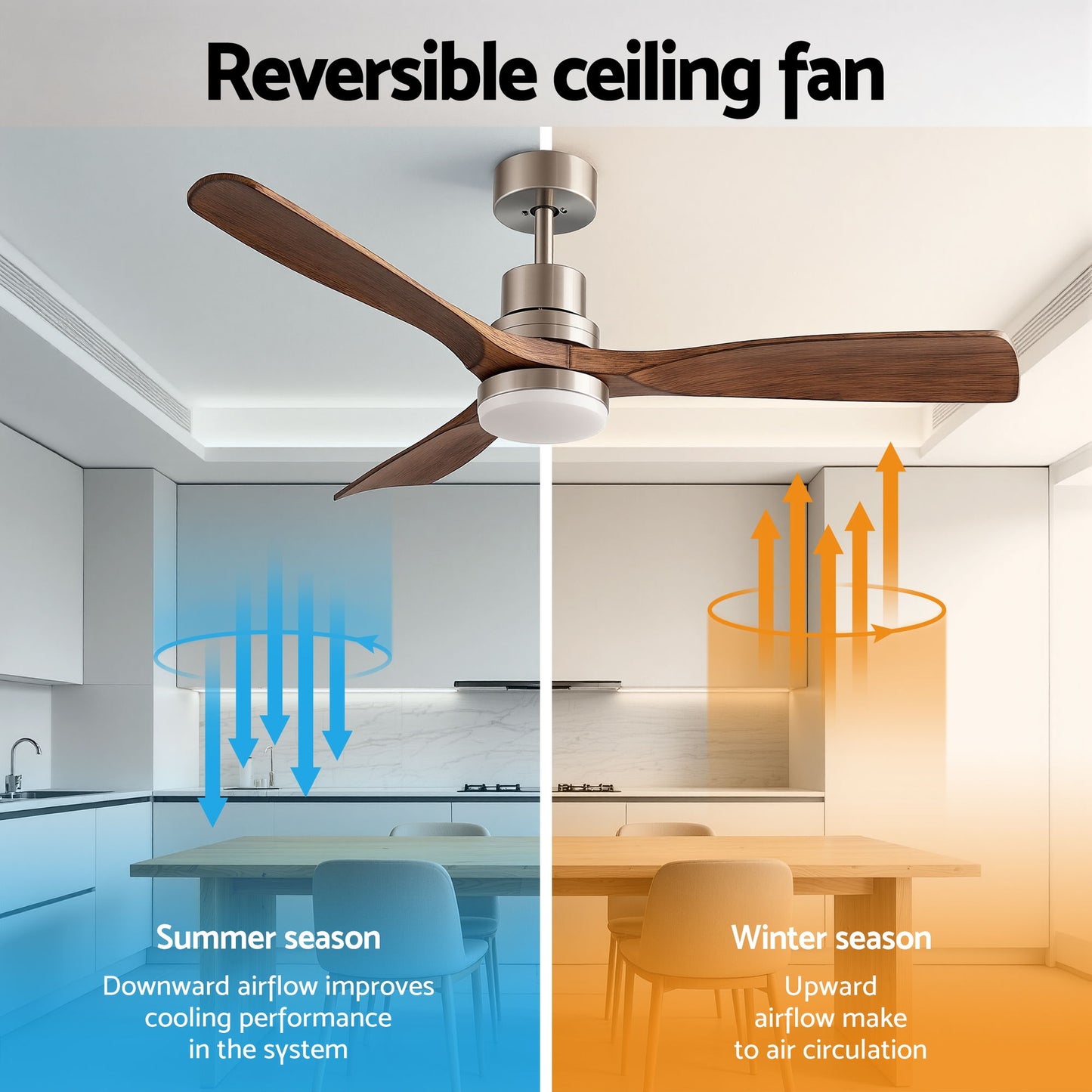 Devanti 52" Ceiling Fan with Light Remote Control DC Motor Smart App Timber Blades Brown CF-C-52-07L-APP-BRW