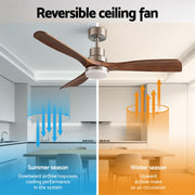 Devanti 52" Ceiling Fan with Light Remote Control DC Motor Smart App Timber Blades Brown CF-C-52-07L-APP-BRW