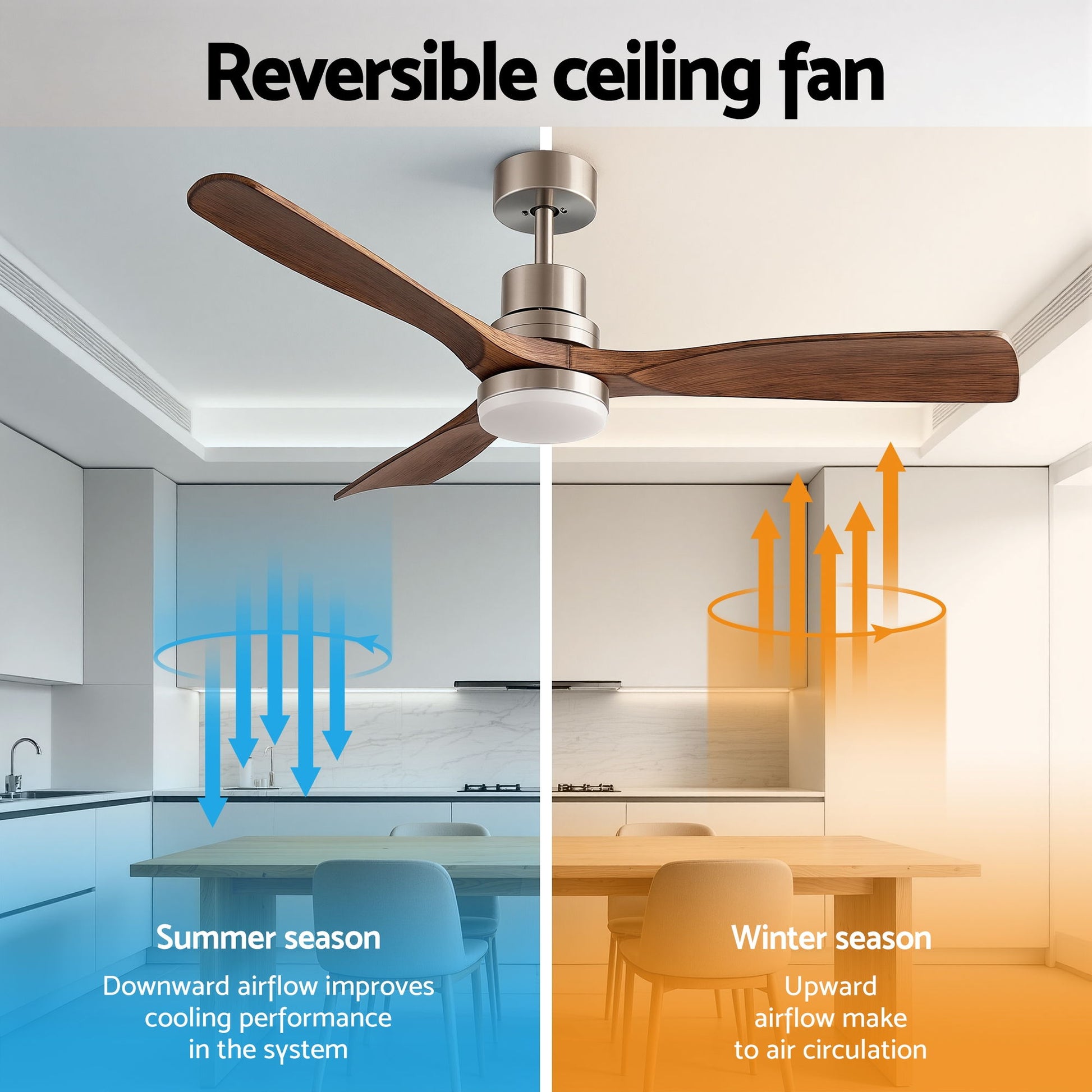 Devanti 52" Ceiling Fan with Light Remote Control DC Motor Smart App Timber Blades Brown CF-C-52-07L-APP-BRW