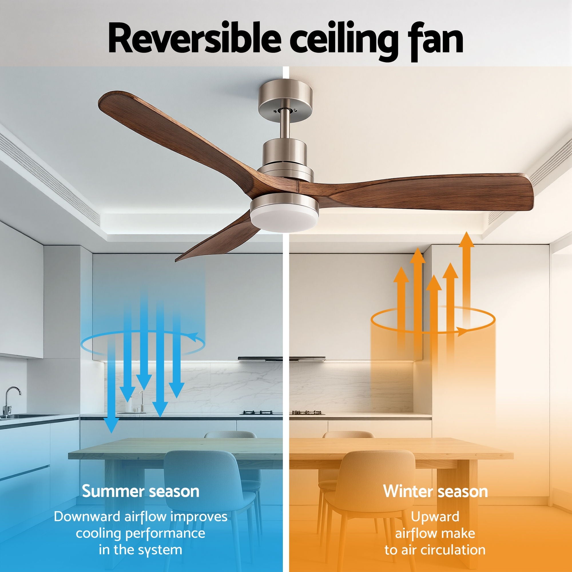 Devanti 52" Ceiling Fan with Light Remote Control DC Motor Smart App Timber Blades Brown CF-C-52-07L-APP-BRW