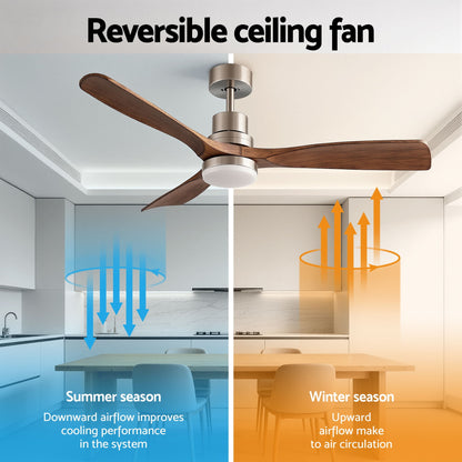 Devanti 52" Ceiling Fan with Light Remote Control DC Motor Smart App Timber Blades Brown CF-C-52-07L-APP-BRW