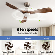 Devanti 52" Ceiling Fan with Light Remote Control DC Motor Smart App Timber Blades Brown CF-C-52-07L-APP-BRW