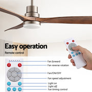Devanti 52" Ceiling Fan with Light Remote Control DC Motor Smart App Timber Blades Brown CF-C-52-07L-APP-BRW