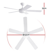 Devanti 52'' Ceiling Fan 5 Blades DC Motor w/Light w/Remote White CF-C-52-5B-986-WH