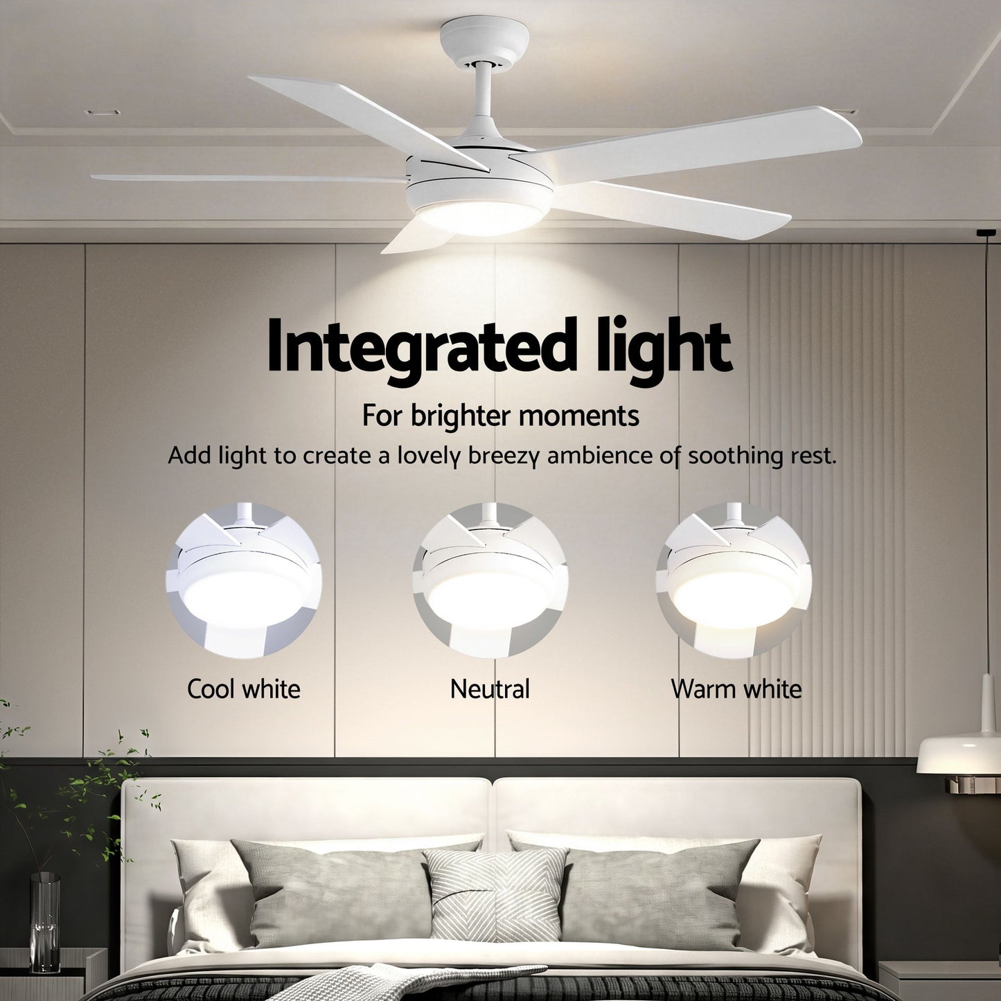 Devanti 52'' Ceiling Fan 5 Blades DC Motor w/Light w/Remote White CF-C-52-5B-986-WH