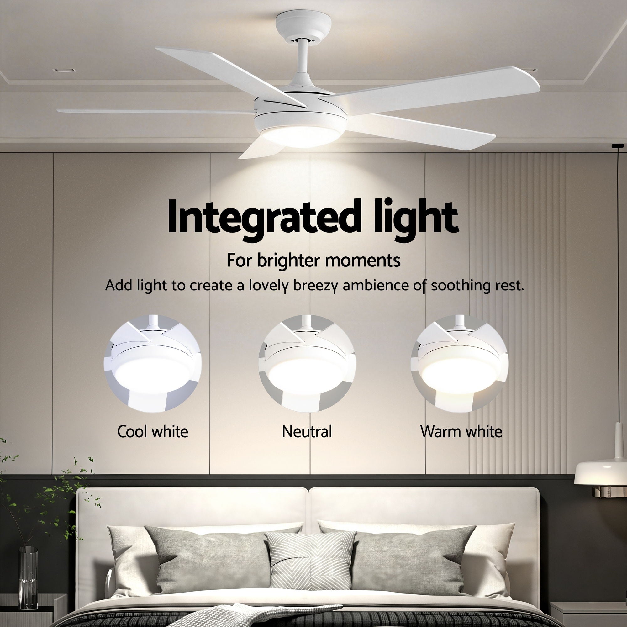 Devanti 52'' Ceiling Fan 5 Blades DC Motor w/Light w/Remote White CF-C-52-5B-986-WH