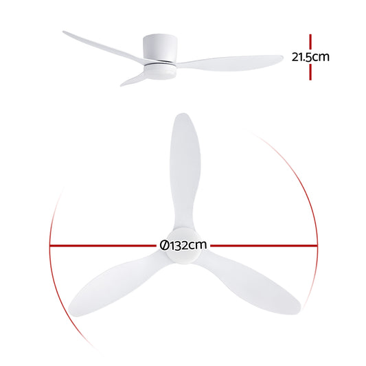 Devanti 52'' Ceiling Fan 3 Blades DC Motor w/Light w/Remote White CF-C-52-70L-WH