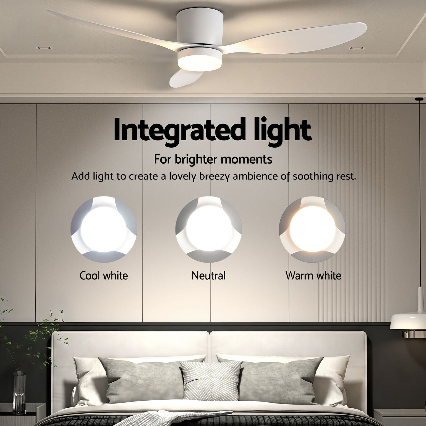 Devanti 52'' Ceiling Fan 3 Blades DC Motor w/Light w/Remote White CF-C-52-70L-WH