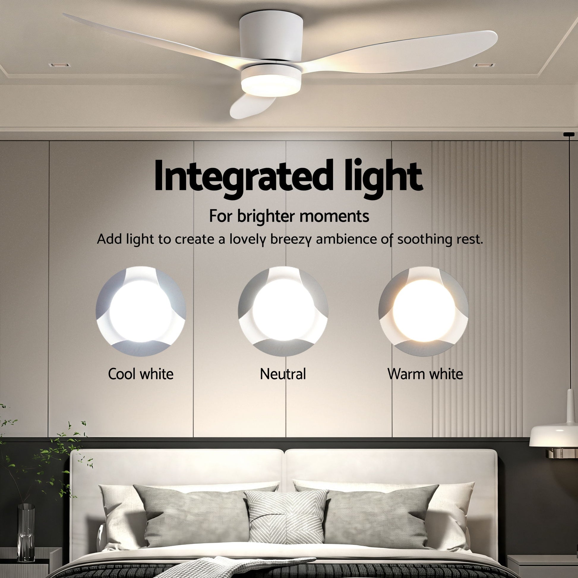 Devanti 52'' Ceiling Fan 3 Blades DC Motor w/Light w/Remote White CF-C-52-70L-WH