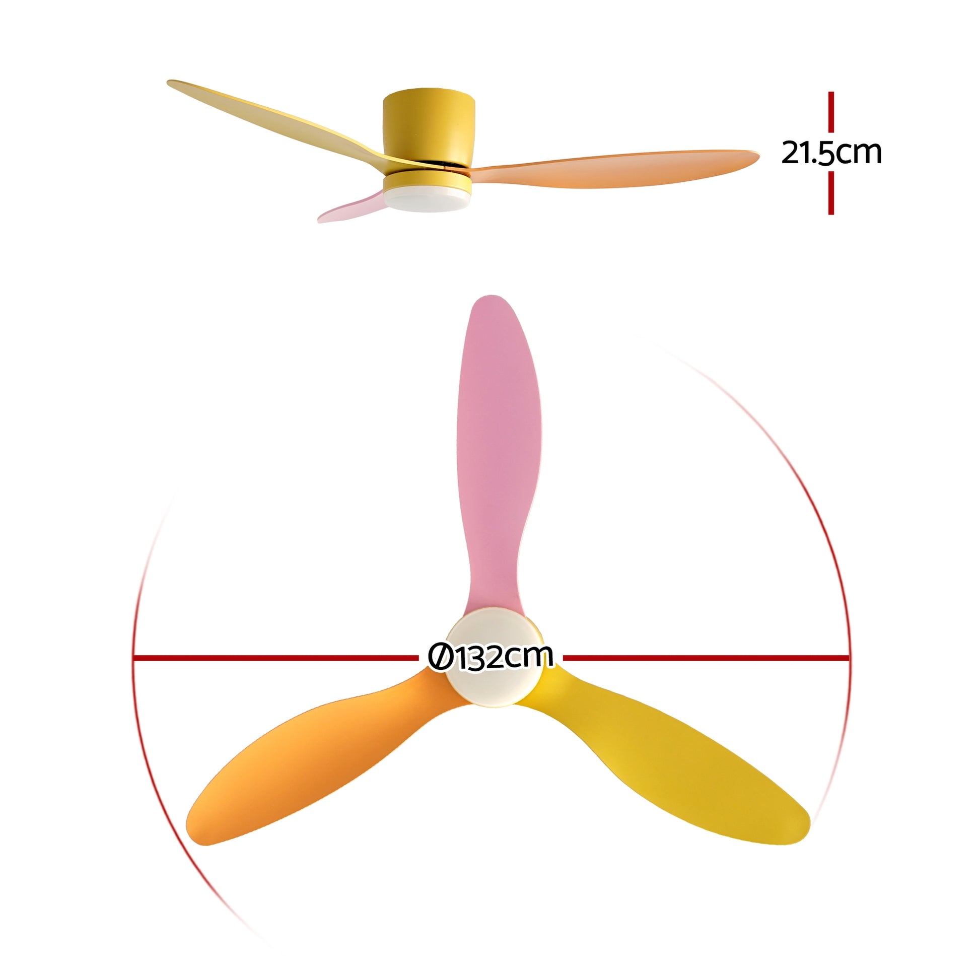Devanti 52'' Ceiling Fan 3 Blades DC Motor w/Light w/Remote Yellow Pink Orange CF-C-52-70L-YPO