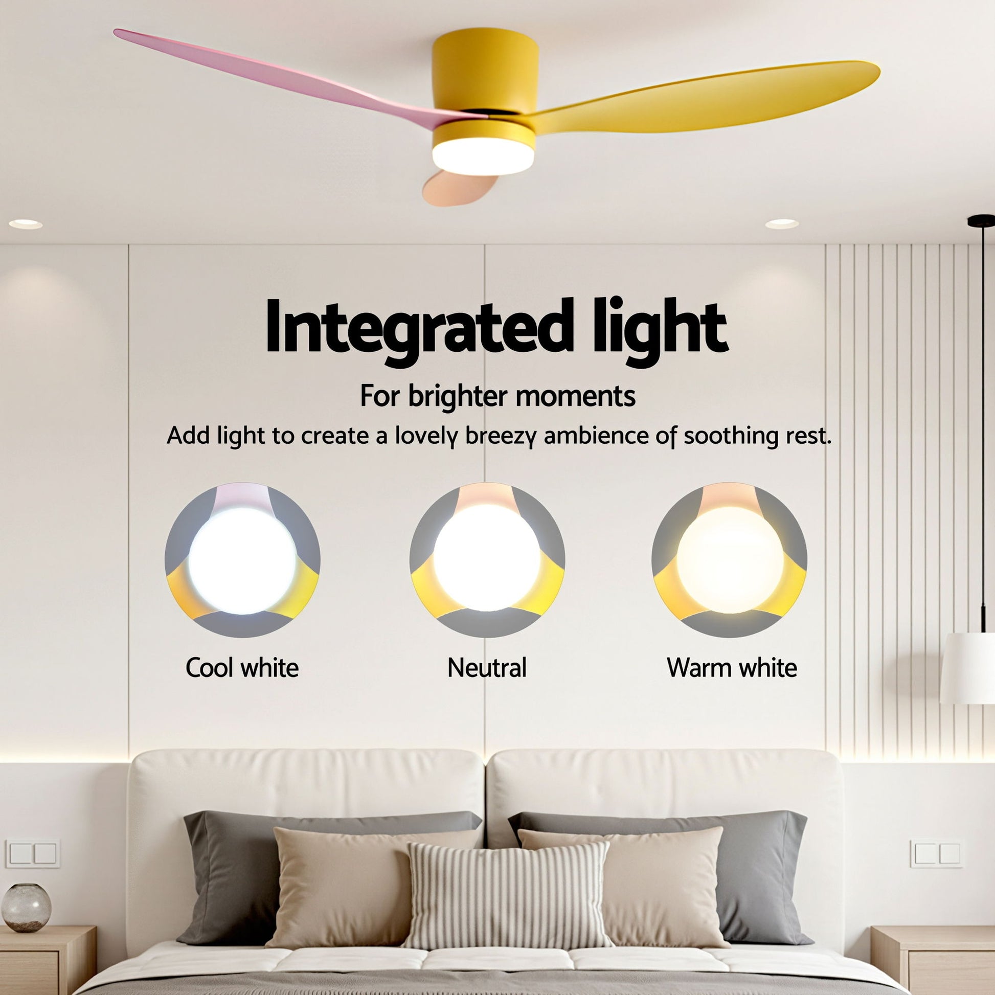 Devanti 52'' Ceiling Fan 3 Blades DC Motor w/Light w/Remote Yellow Pink Orange CF-C-52-70L-YPO