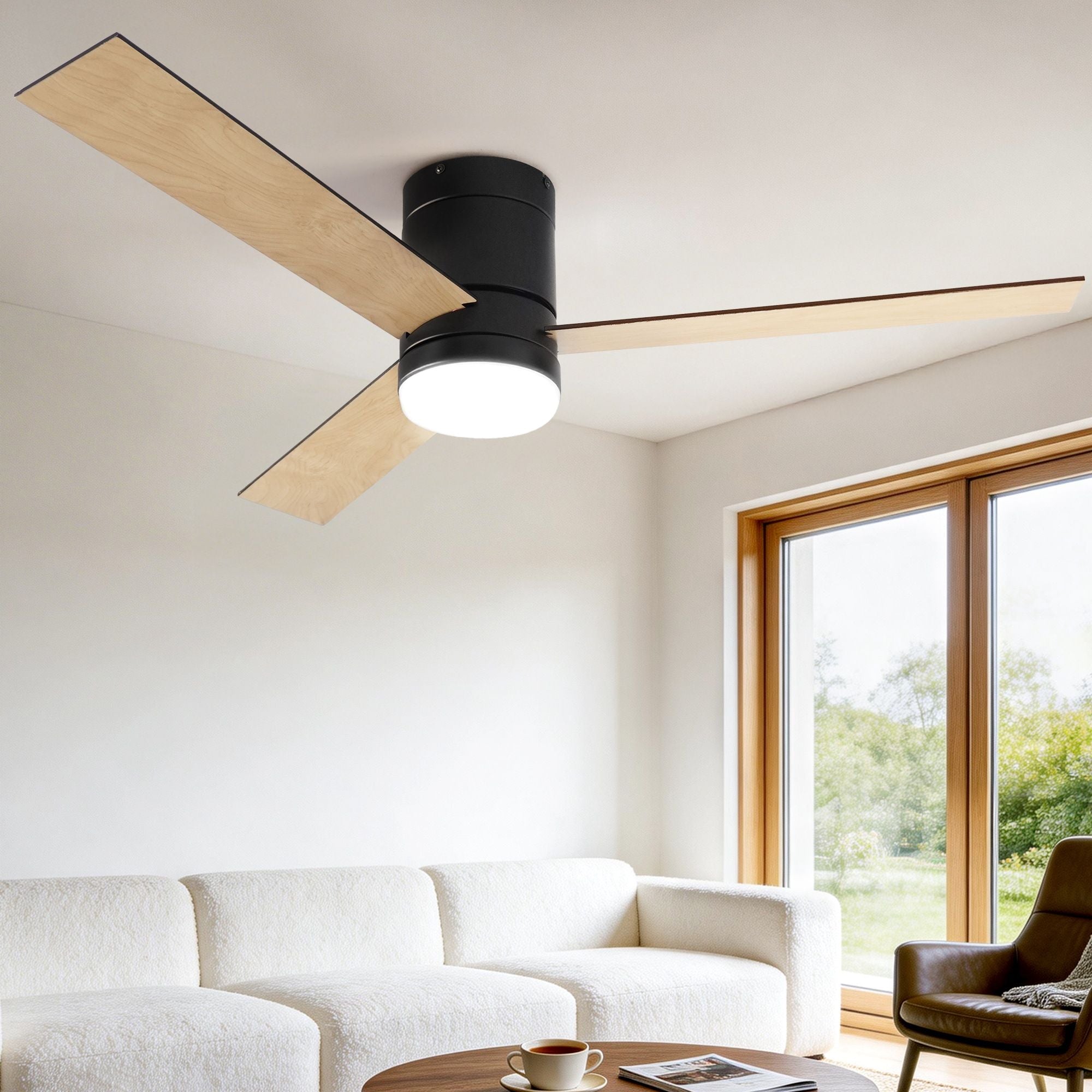 Devanti 52'' Ceiling Fan 3 Blades Double-sided DC Motor w/Light w/Remote Light Wood and bLack CF-C-52-70PLY-LW