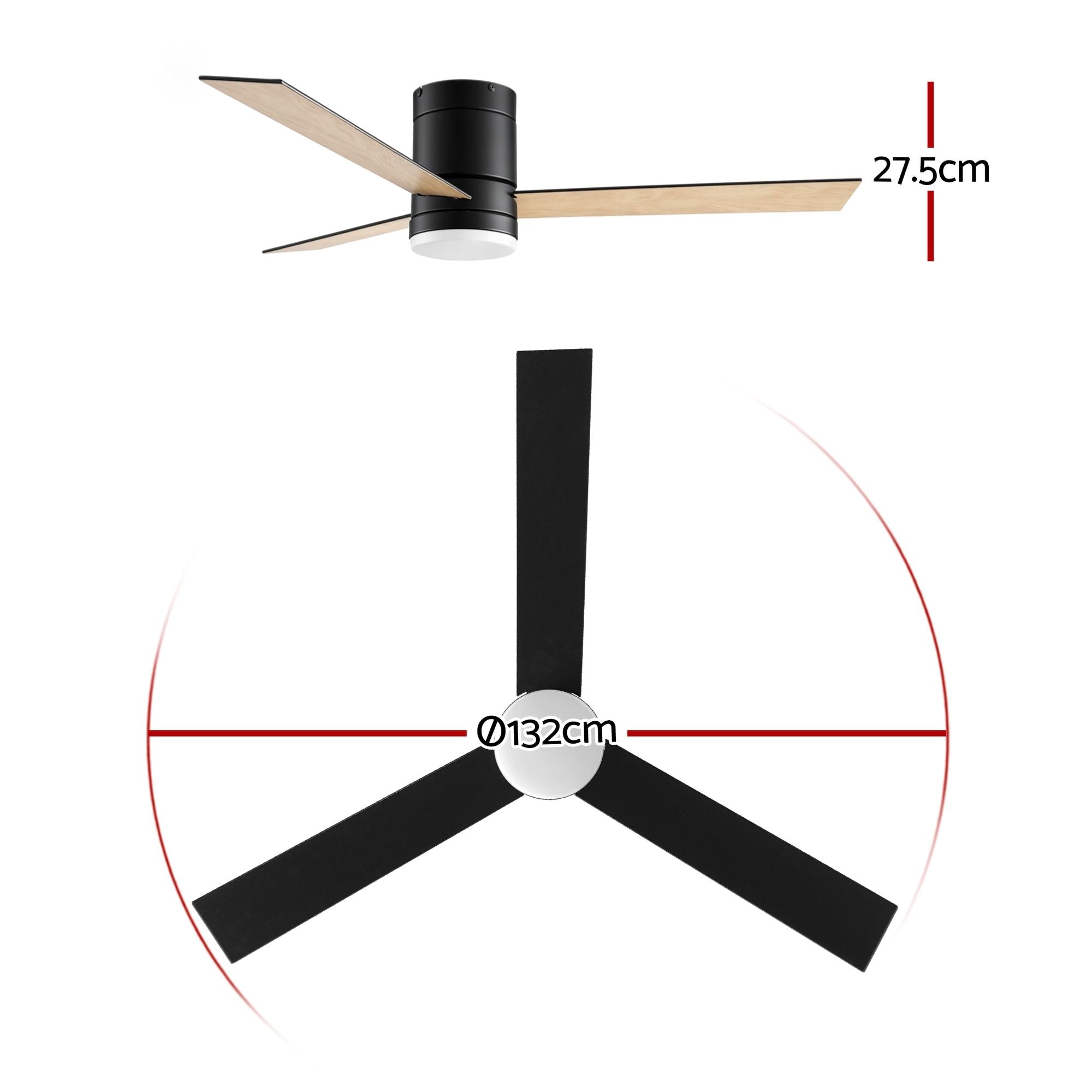 Devanti 52'' Ceiling Fan 3 Blades Double-sided DC Motor w/Light w/Remote Light Wood and bLack CF-C-52-70PLY-LW