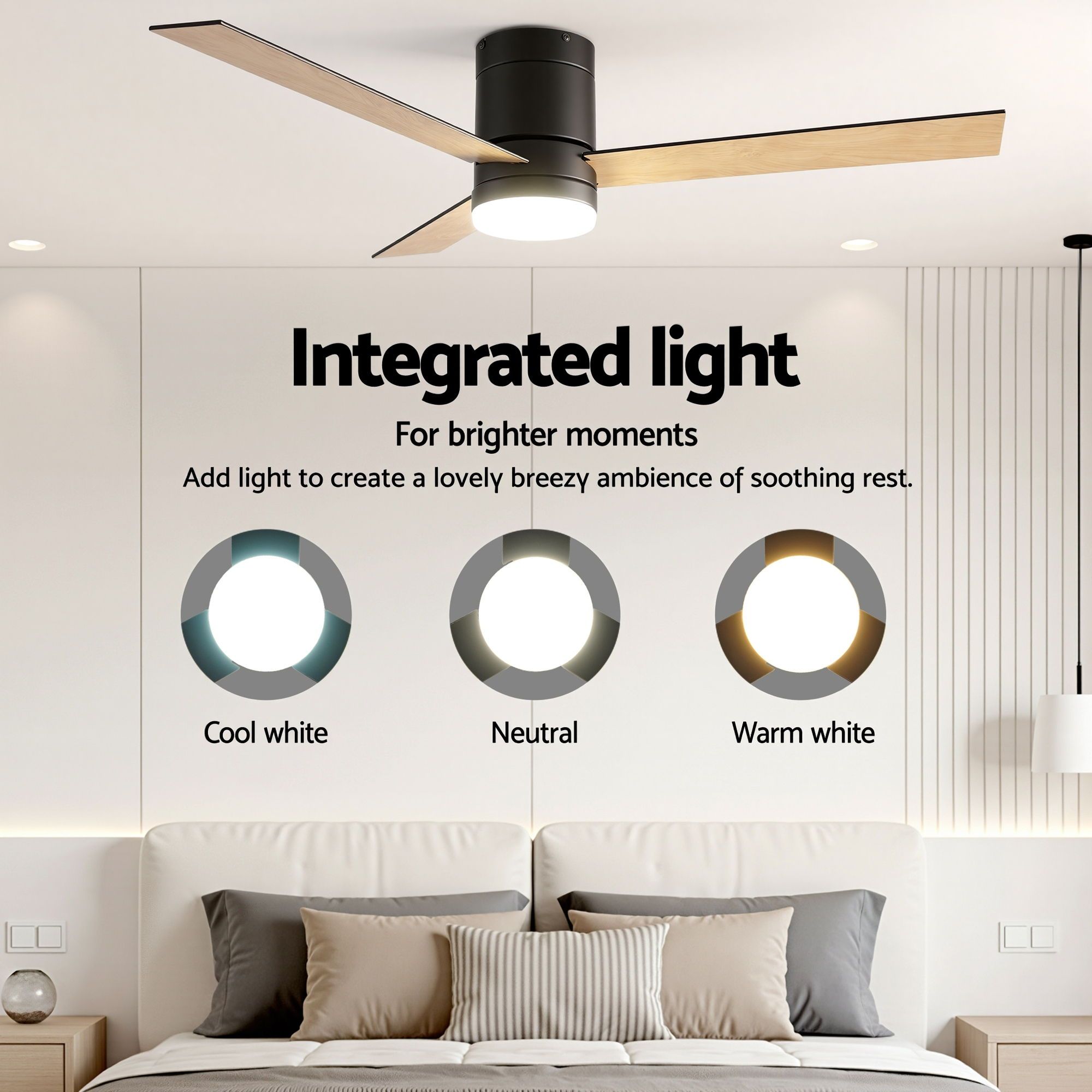 Devanti 52'' Ceiling Fan 3 Blades Double-sided DC Motor w/Light w/Remote Light Wood and bLack CF-C-52-70PLY-LW