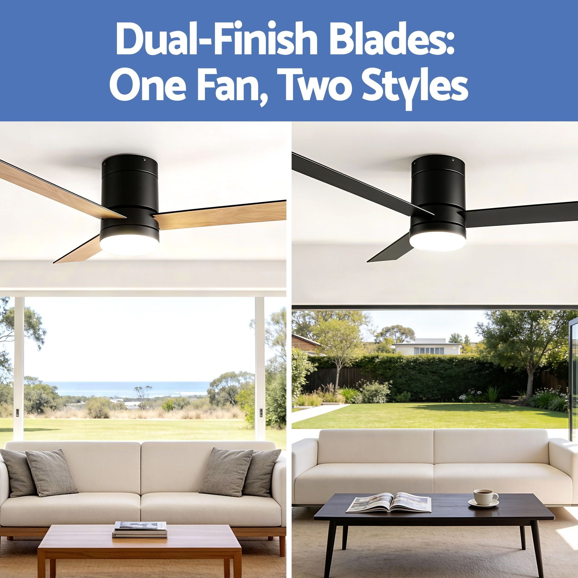 Devanti 52'' Ceiling Fan 3 Blades Double-sided DC Motor w/Light w/Remote Light Wood and bLack CF-C-52-70PLY-LW