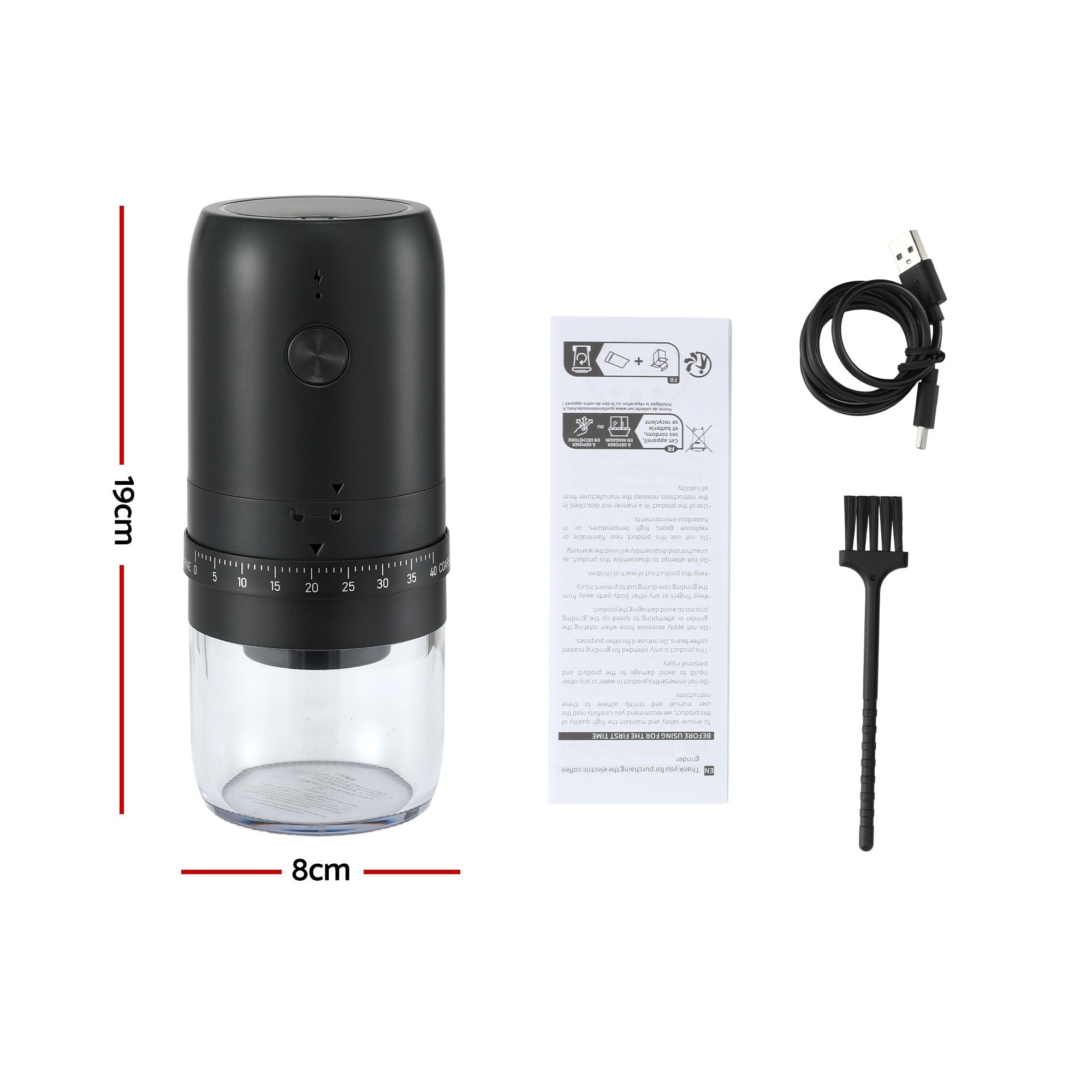 Devanti Electric Coffee Grinder USB-C Rechargeable Portable Coffee Bean Grinder with 40 Precise Grind CF-G-E-40