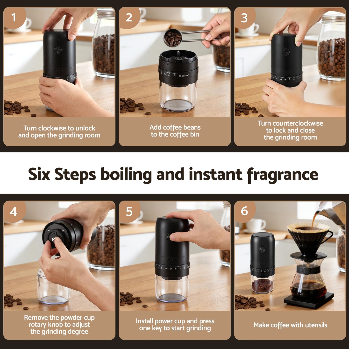 Devanti Electric Coffee Grinder USB-C Rechargeable Portable Coffee Bean Grinder with 40 Precise Grind CF-G-E-40