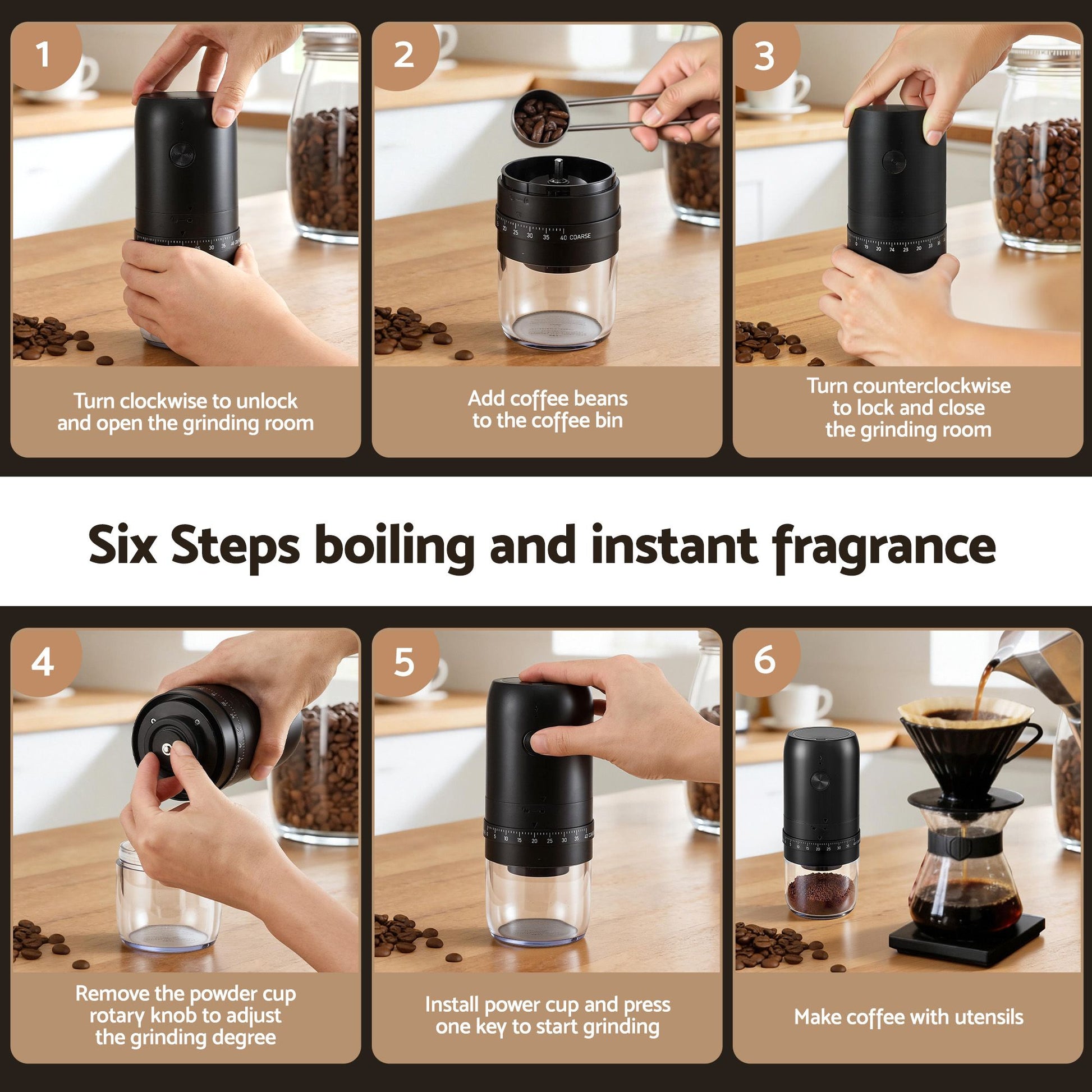 Devanti Electric Coffee Grinder USB-C Rechargeable Portable Coffee Bean Grinder with 40 Precise Grind CF-G-E-40