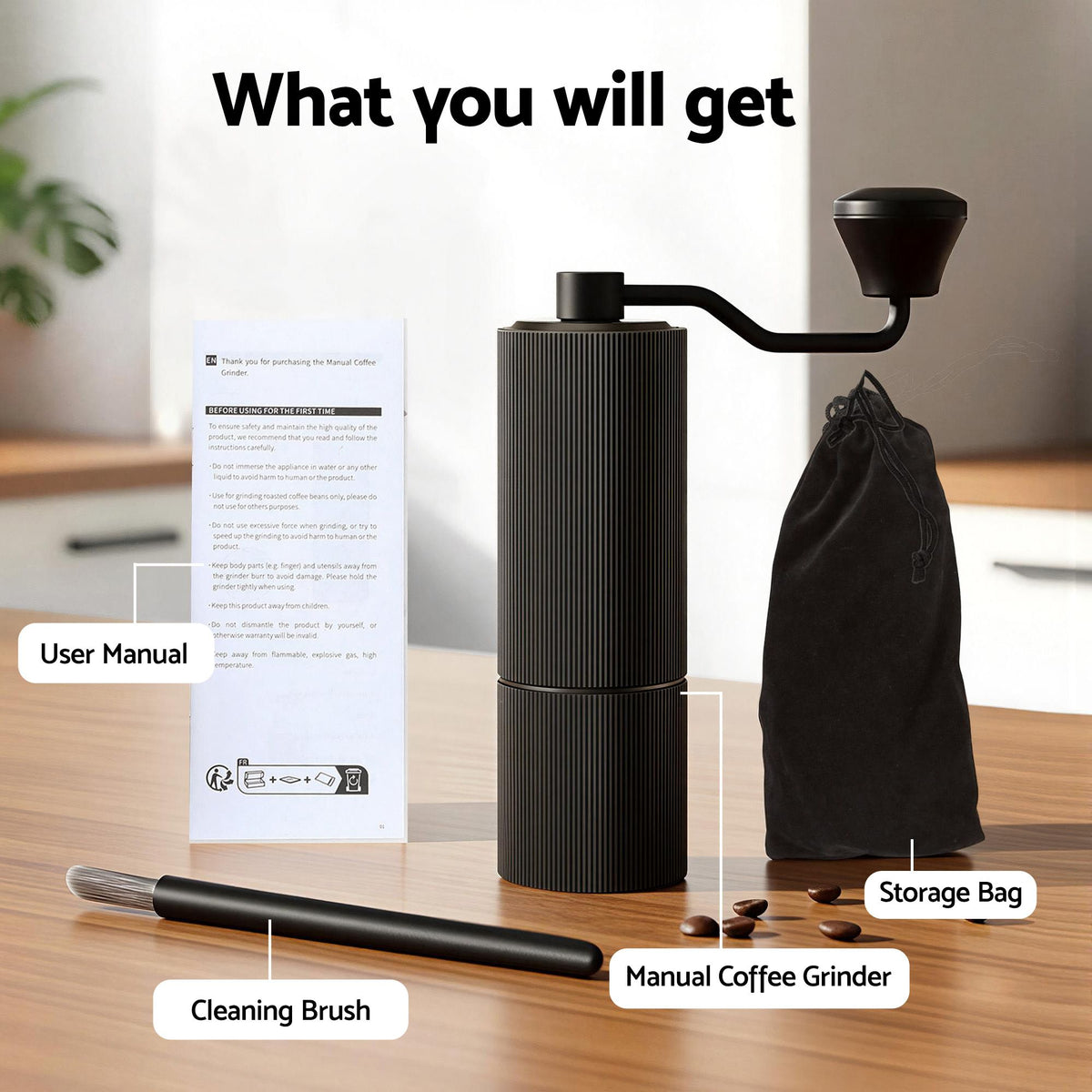 Devanti Manual Coffee Grinder with 24 Adjustable Settings | Hand Coffee Bean Burr Mill for Espresso French CF-G-M-12