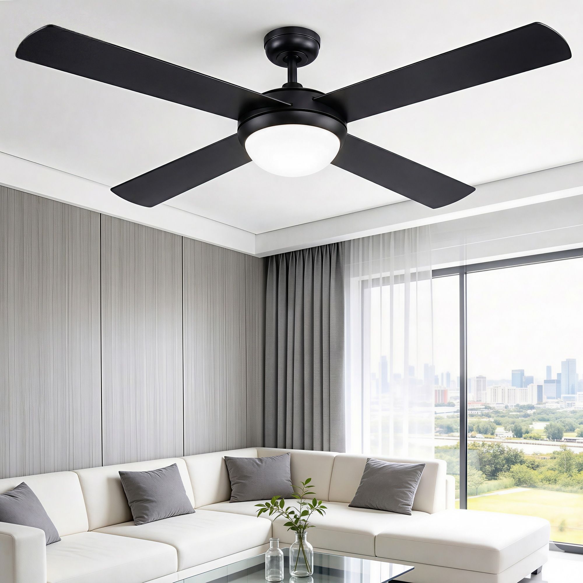 Devanti 52'' Ceiling Fan DC Motor w/Light w/Remote - Black CF-RC-52-BK