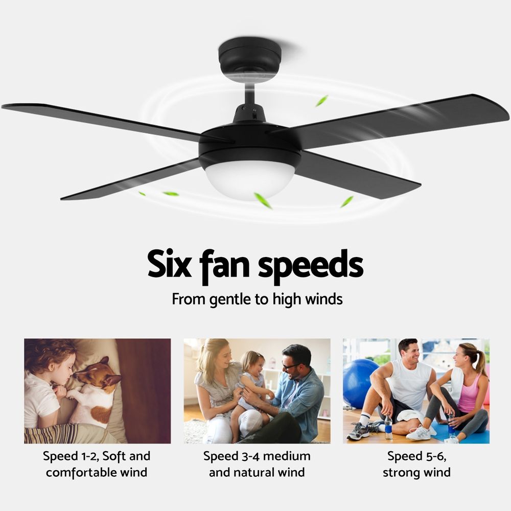 Devanti 52'' Ceiling Fan DC Motor w/Light w/Remote - Black CF-RC-52-BK