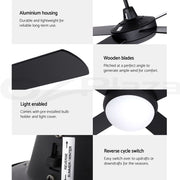 Devanti 52'' Ceiling Fan DC Motor w/Light w/Remote - Black CF-RC-52-BK