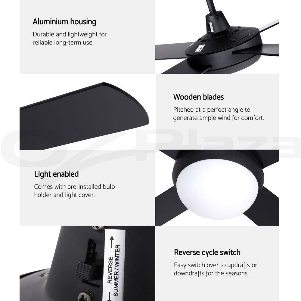 Devanti 52'' Ceiling Fan DC Motor w/Light w/Remote - Black CF-RC-52-BK